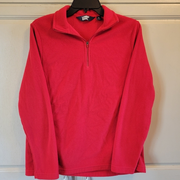 Lands End Red Half-Zip Fleece Pullover Sweater - Picture 1 of 5